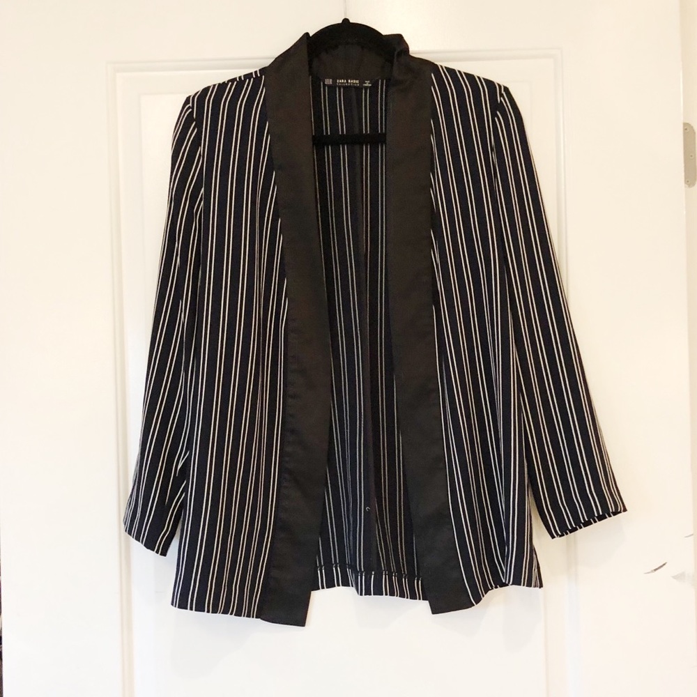 Zara, Navy and Black Striped Silk Robe
